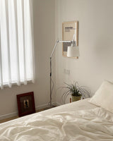 Rocker Adjustable Modern Floor Lamp with Chrome Body and White Fabric Drum Shade