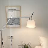 Rocker Adjustable Modern Floor Lamp with Chrome Body and White Fabric Drum Shade