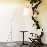 Rocker Adjustable Modern Floor Lamp with Chrome Body and White Fabric Drum Shade