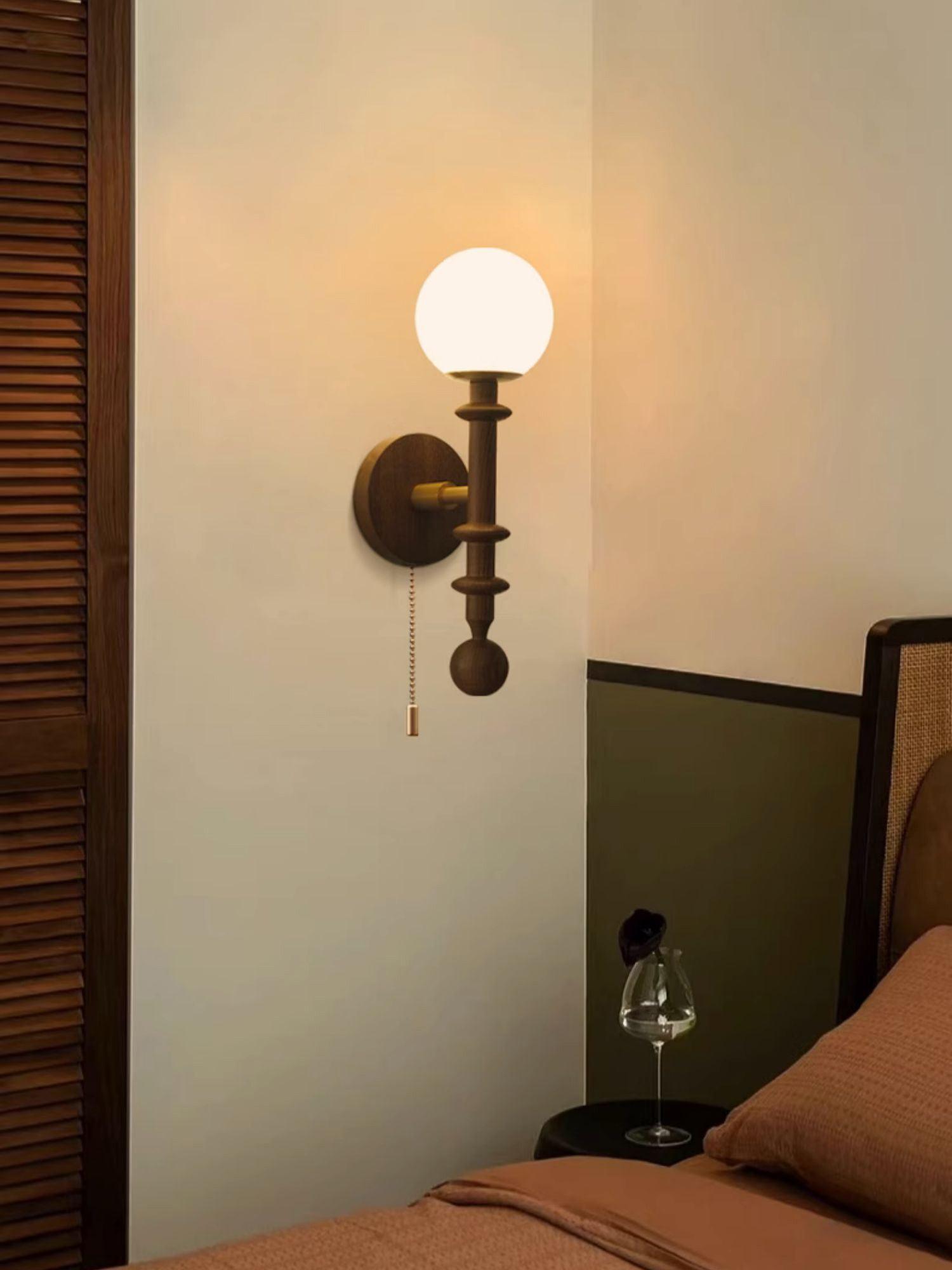 vintage-roman-column-wall-sconce-with-walnut-wood-accents-and-glass-shade-for-indoor-lighting