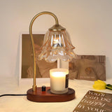 Romantic Amber Glass Candle Warmer Table Lamp with Walnut Wood Base for Home Decor