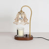 Romantic Amber Glass Candle Warmer Table Lamp with Walnut Wood Base for Home Decor
