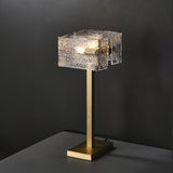 Roosevelt Modern Gold Brass Table Lamp with Clear Glass Shade and Minimalist Design