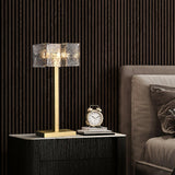 Roosevelt Modern Gold Brass Table Lamp with Clear Glass Shade and Minimalist Design