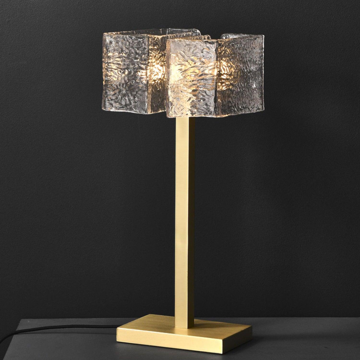 Roosevelt Modern Gold Brass Table Lamp with Clear Glass Shade and Minimalist Design