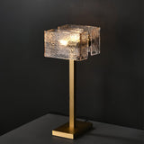 Roosevelt Modern Gold Brass Table Lamp with Clear Glass Shade and Minimalist Design