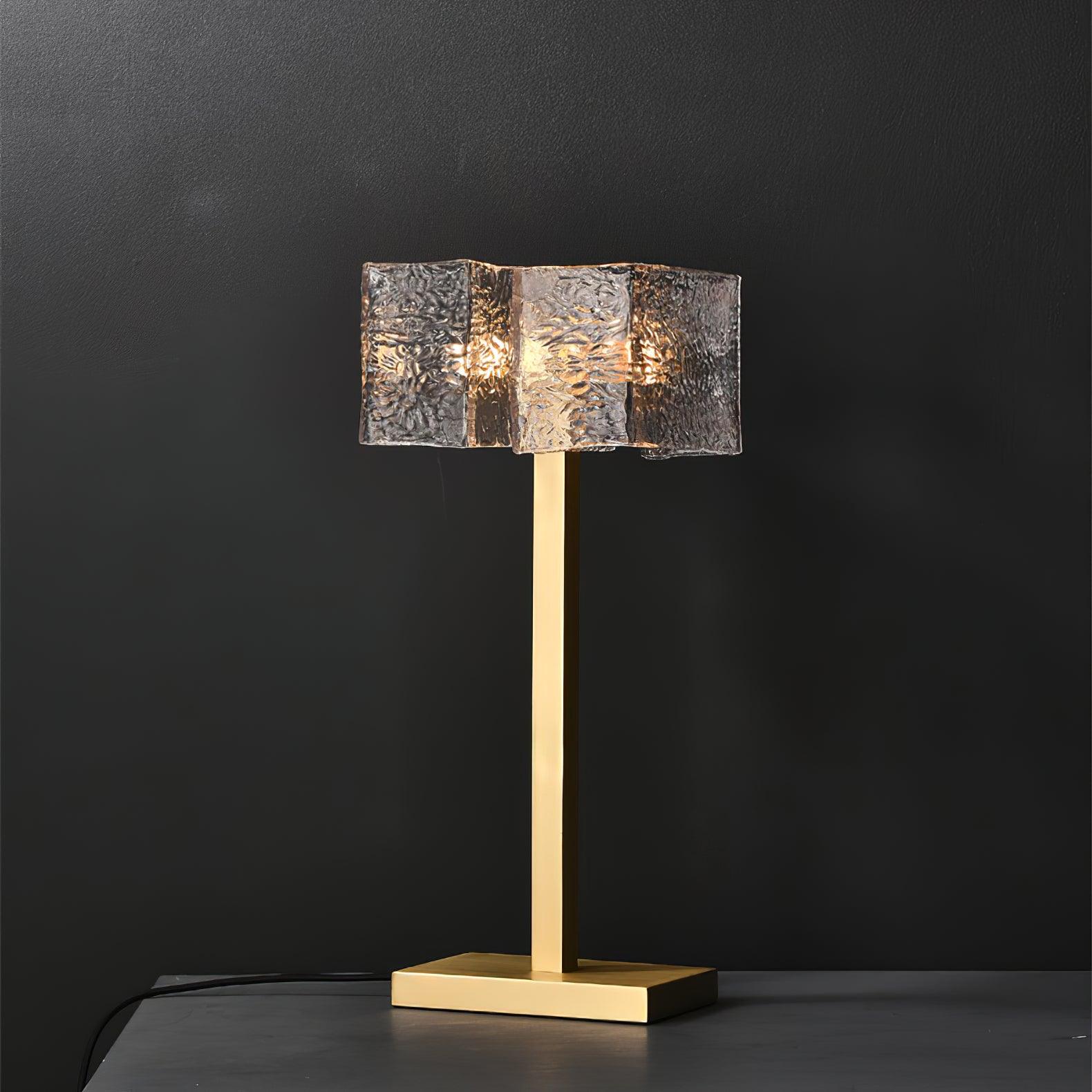 Roosevelt Modern Gold Brass Table Lamp with Clear Glass Shade and Minimalist Design
