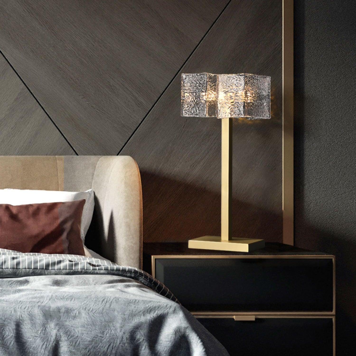 Roosevelt Modern Gold Brass Table Lamp with Clear Glass Shade and Minimalist Design