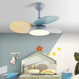 Colorful Modern Kids Bedroom Ceiling Fan with Integrated LED Light Remote Control and Wood Blades