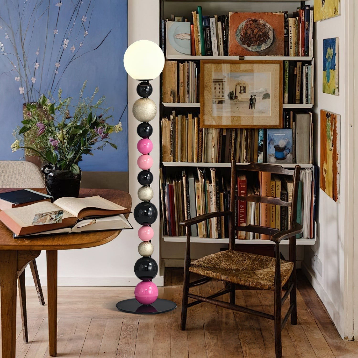 Modern Round Ball Stacking Floor Lamp with Spherical Glass Shades and Metal Base