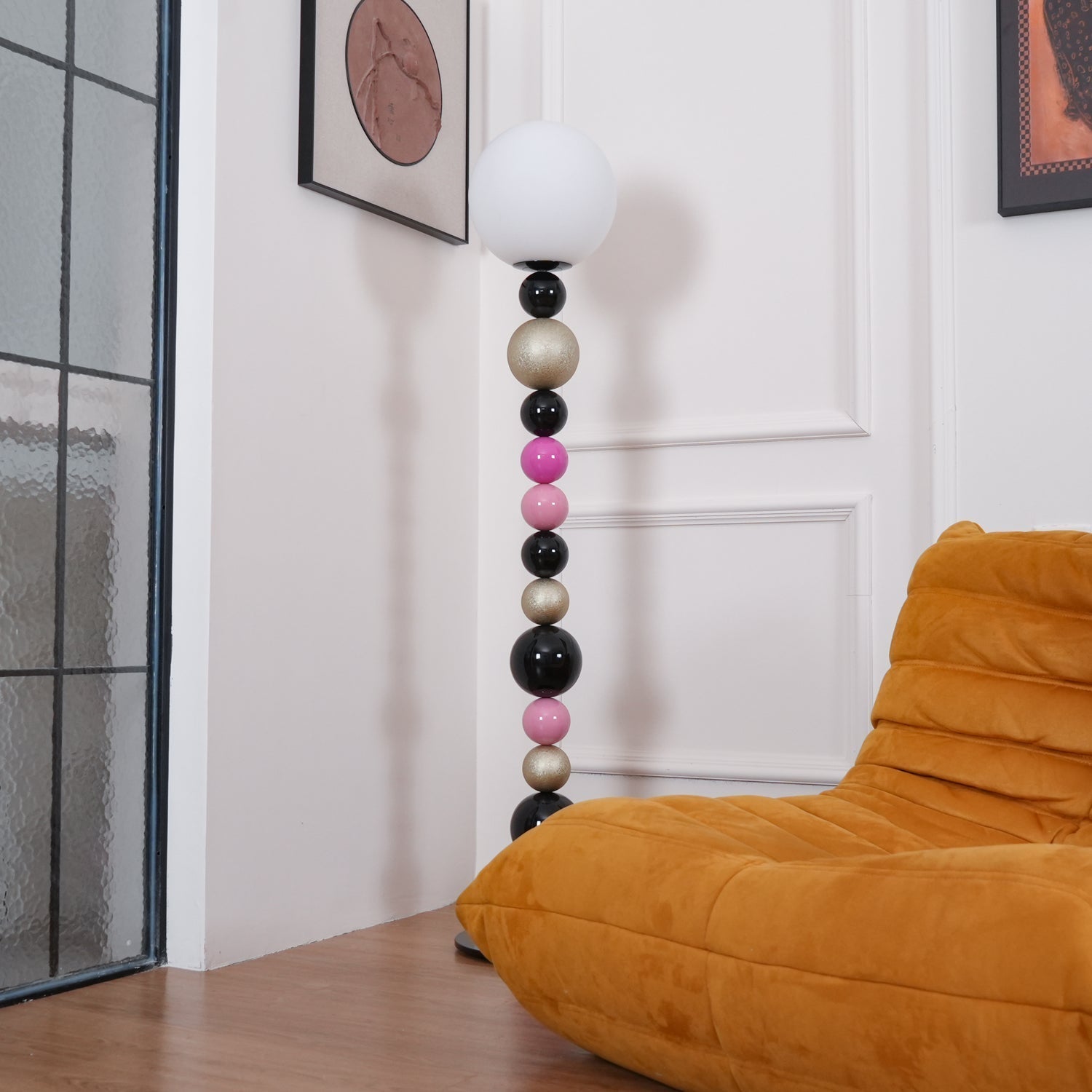 Modern Round Ball Stacking Floor Lamp with Spherical Glass Shades and Metal Base