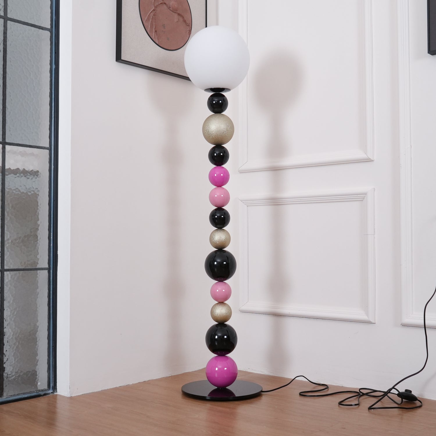 Modern Round Ball Stacking Floor Lamp with Spherical Glass Shades and Metal Base