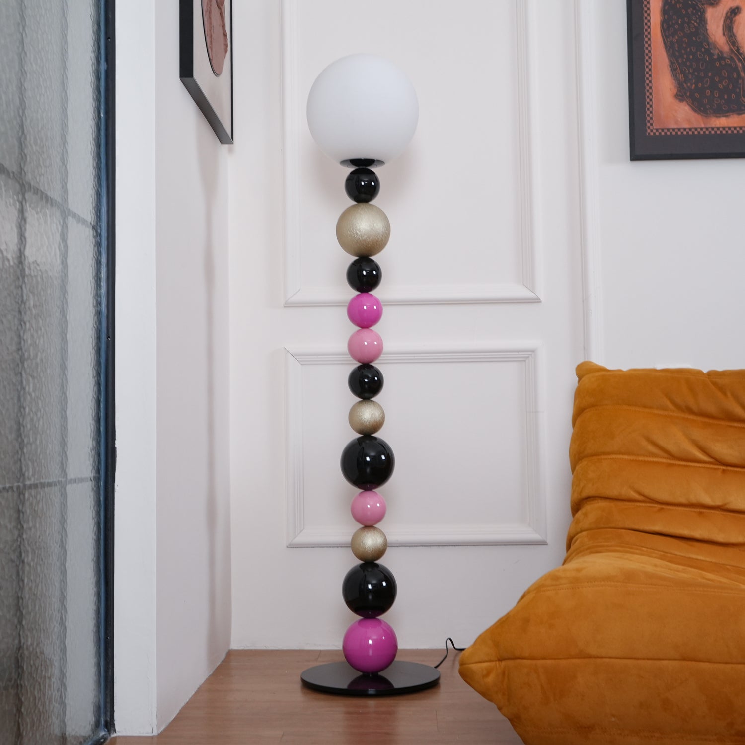 Modern Round Ball Stacking Floor Lamp with Spherical Glass Shades and Metal Base
