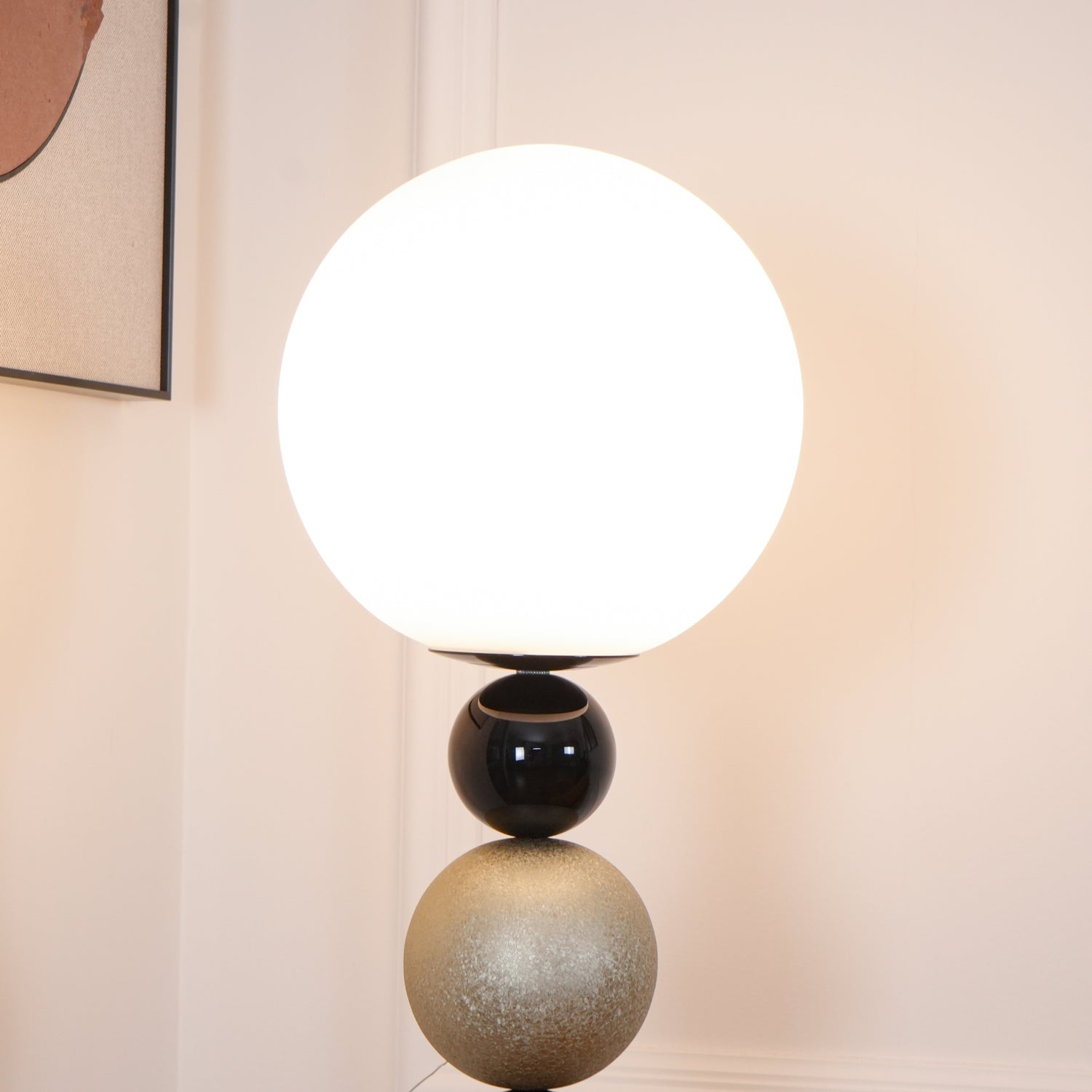 Modern Round Ball Stacking Floor Lamp with Spherical Glass Shades and Metal Base