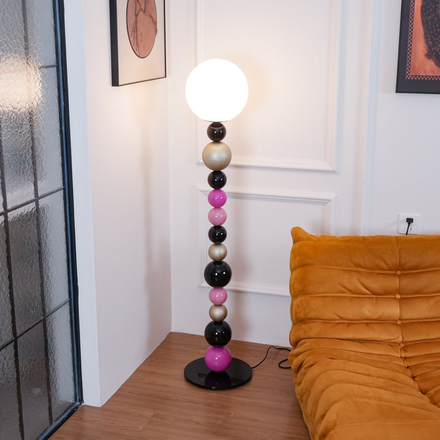 Modern Round Ball Stacking Floor Lamp with Spherical Glass Shades and Metal Base