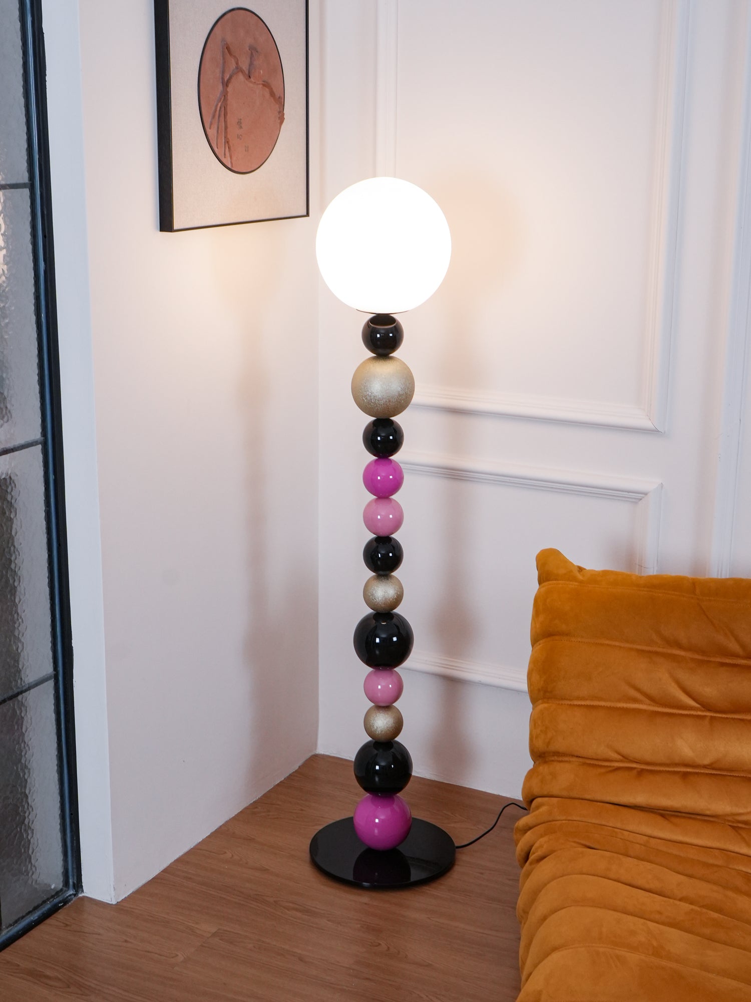 Modern Round Ball Stacking Floor Lamp with Spherical Glass Shades and Metal Base