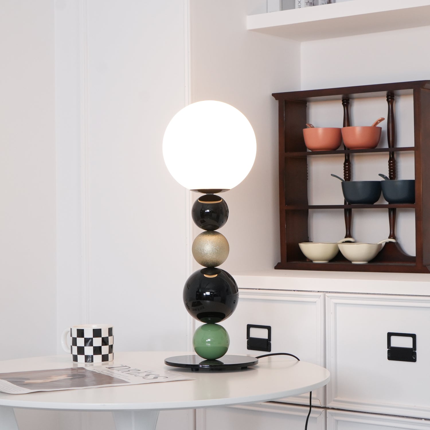 Modern Stacked Sphere Glass Table Lamp Contemporary Globe Accent Light for Bedside Decor