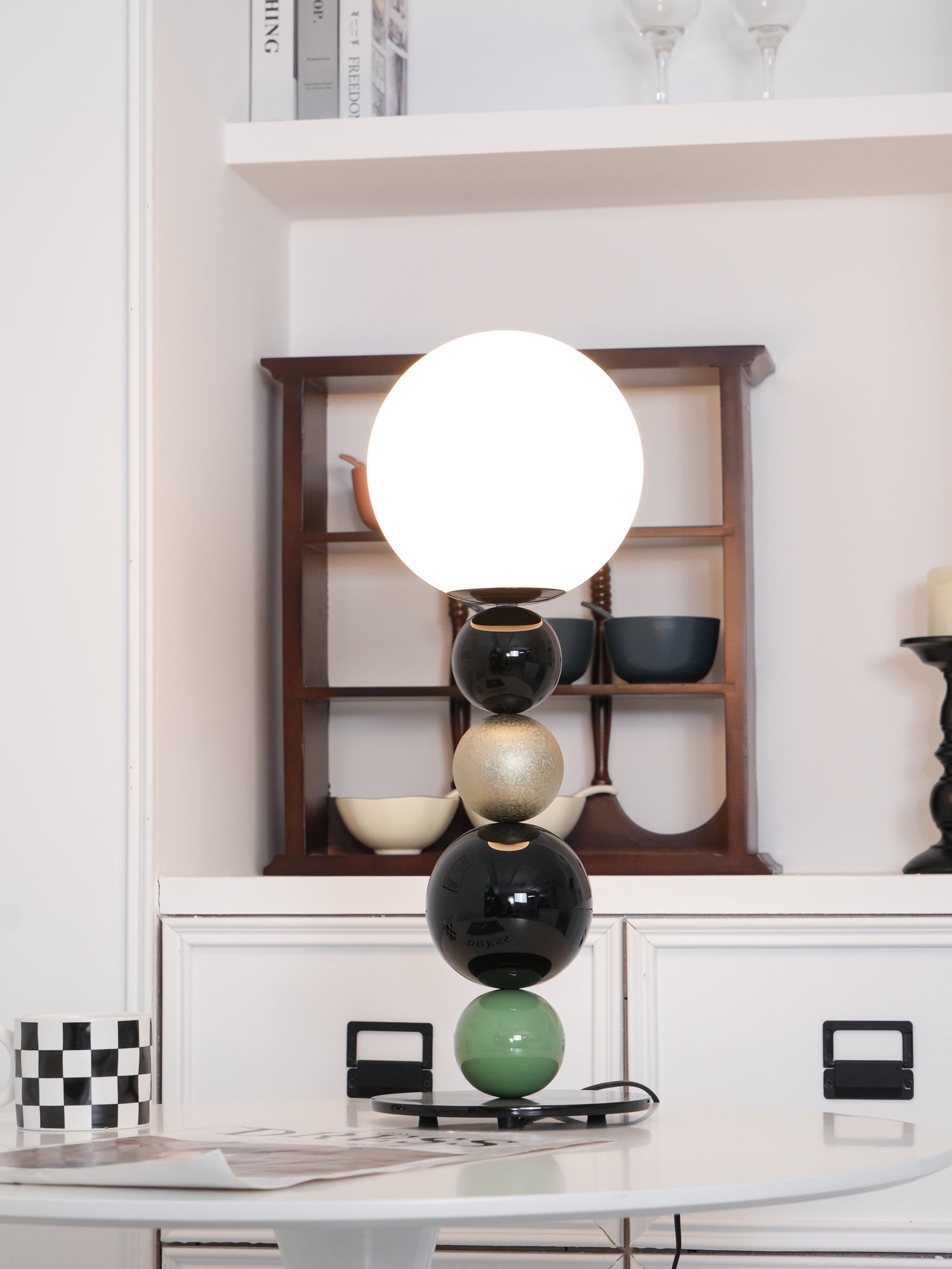 Modern Stacked Sphere Glass Table Lamp Contemporary Globe Accent Light for Bedside Decor