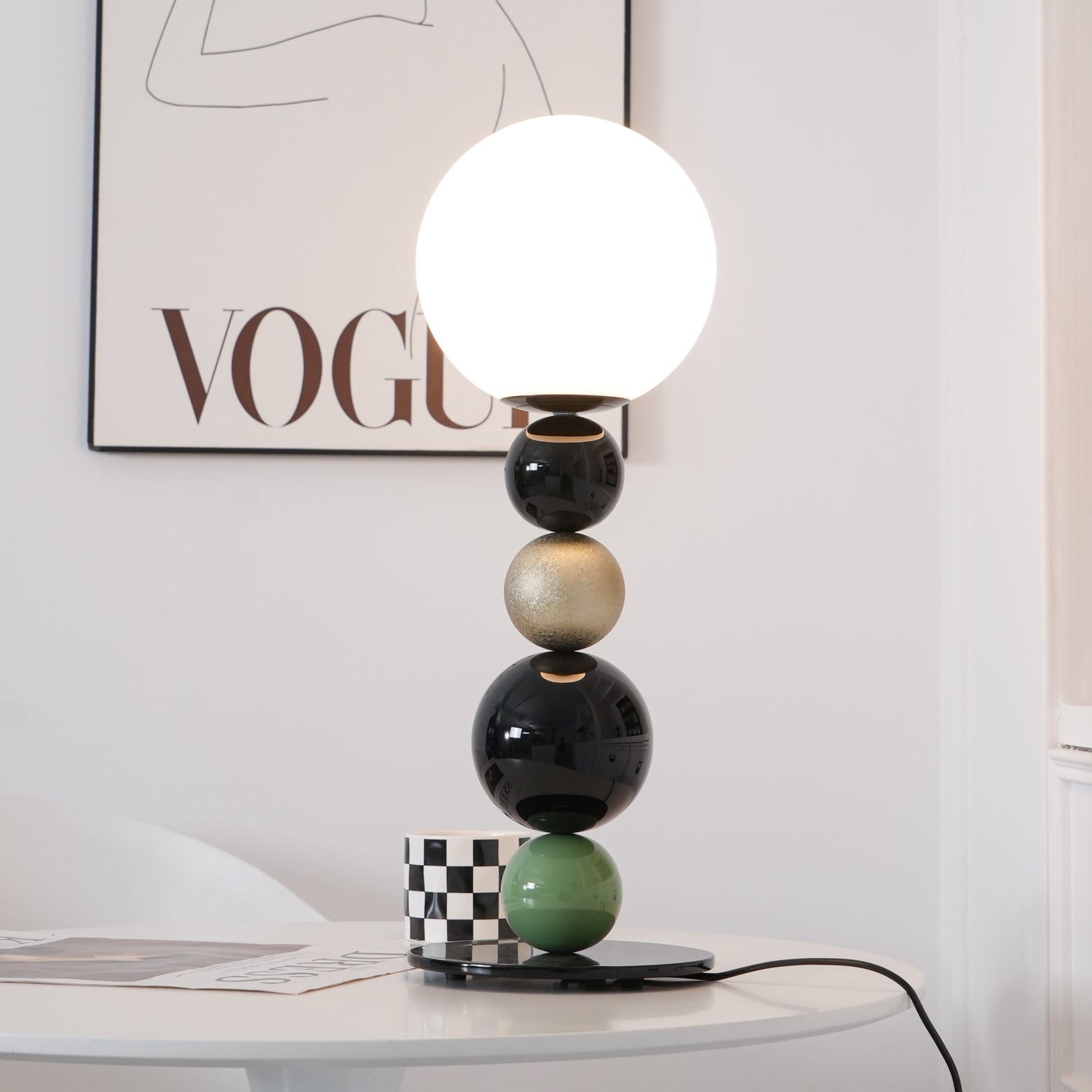 Modern Stacked Sphere Glass Table Lamp Contemporary Globe Accent Light for Bedside Decor