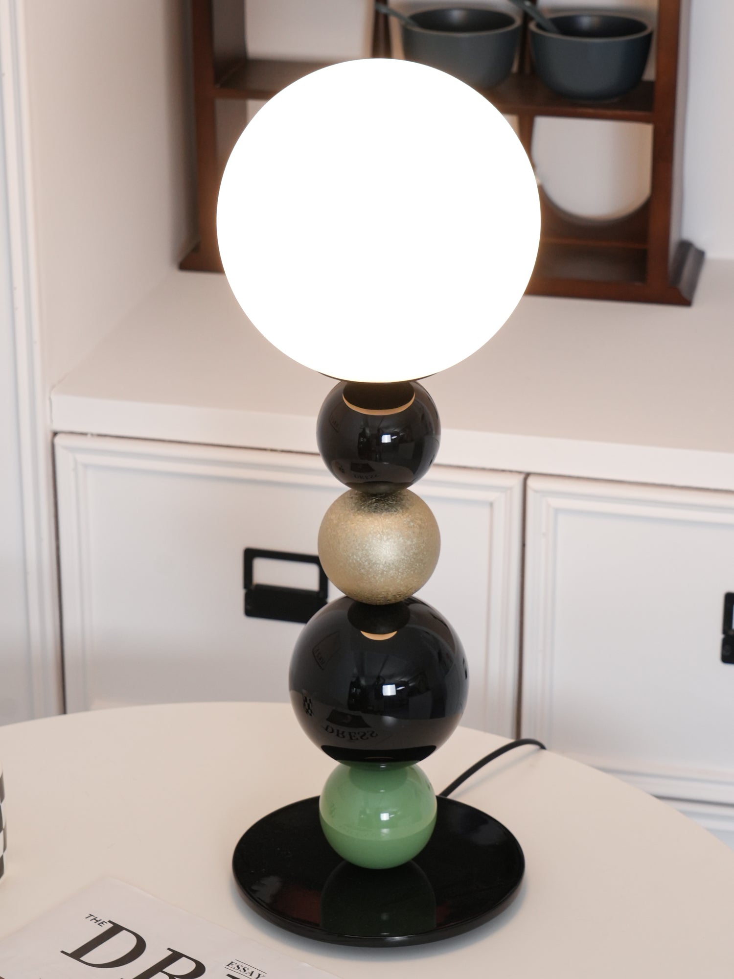 Modern Stacked Sphere Glass Table Lamp Contemporary Globe Accent Light for Bedside Decor