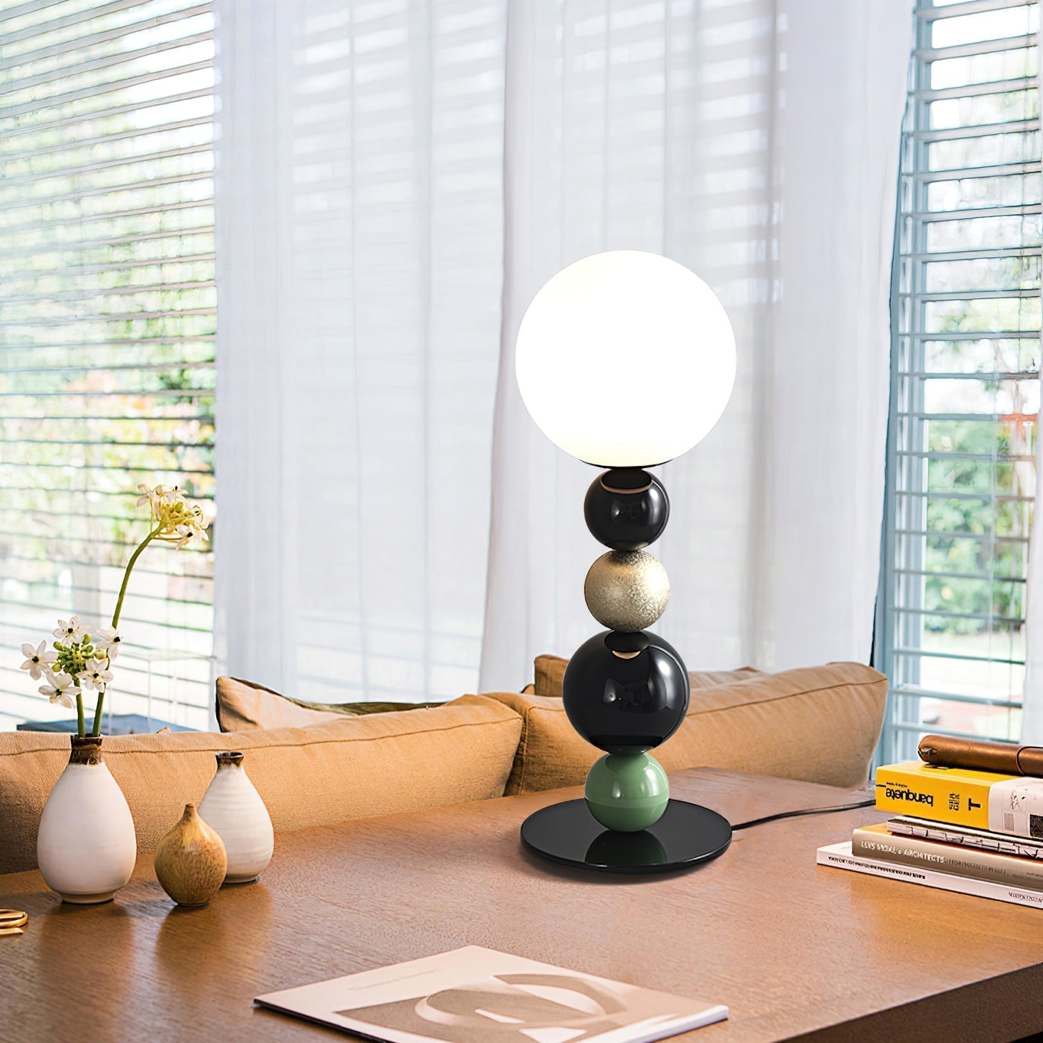 Modern Stacked Sphere Glass Table Lamp Contemporary Globe Accent Light for Bedside Decor
