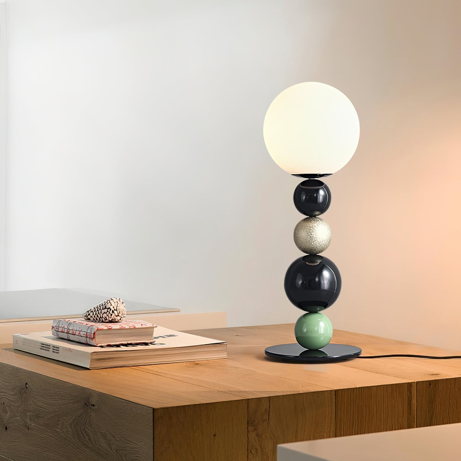 Modern Stacked Sphere Glass Table Lamp Contemporary Globe Accent Light for Bedside Decor
