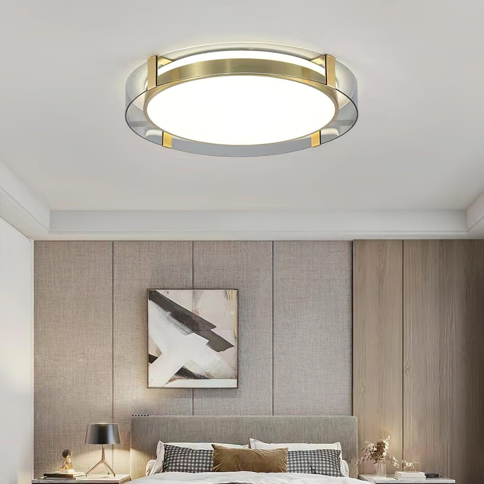 Modern Gold LED Flush Mount Ceiling Light Round Minimalist Glass Fixture for Living Spaces