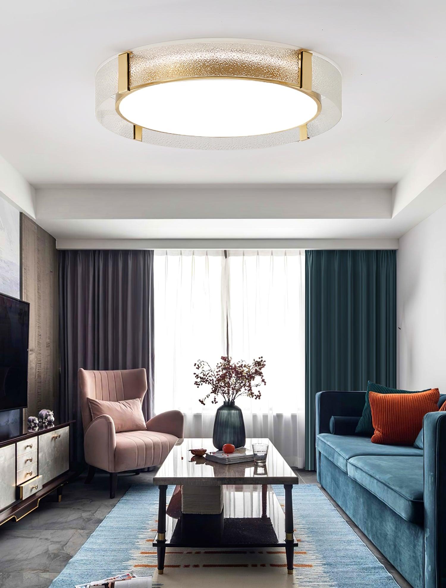 Modern Gold LED Flush Mount Ceiling Light Round Minimalist Glass Fixture for Living Spaces