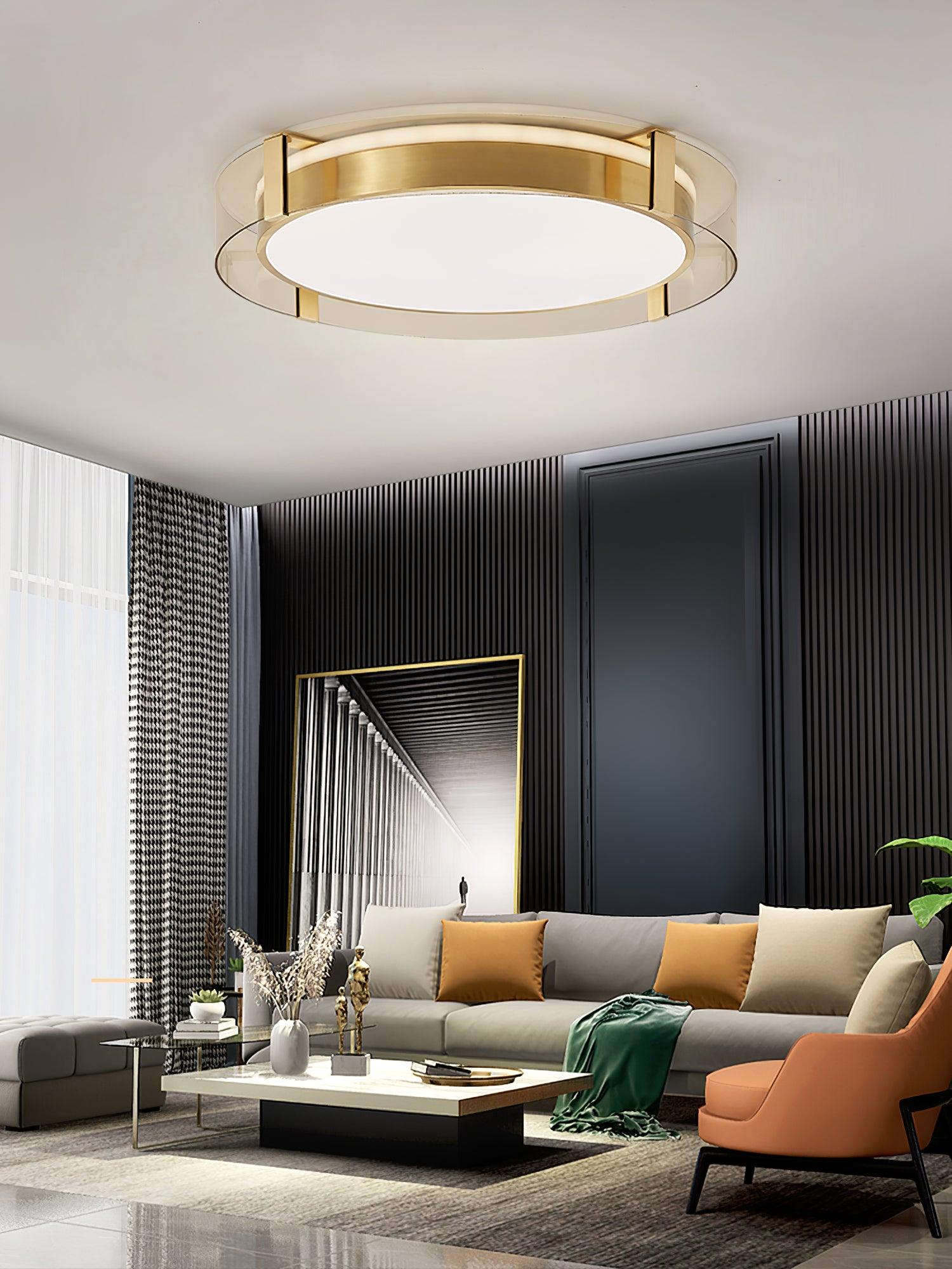 Modern Gold LED Flush Mount Ceiling Light Round Minimalist Glass Fixture for Living Spaces