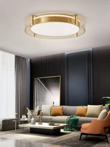 Modern Gold LED Flush Mount Ceiling Light Round Minimalist Glass Fixture for Living Spaces