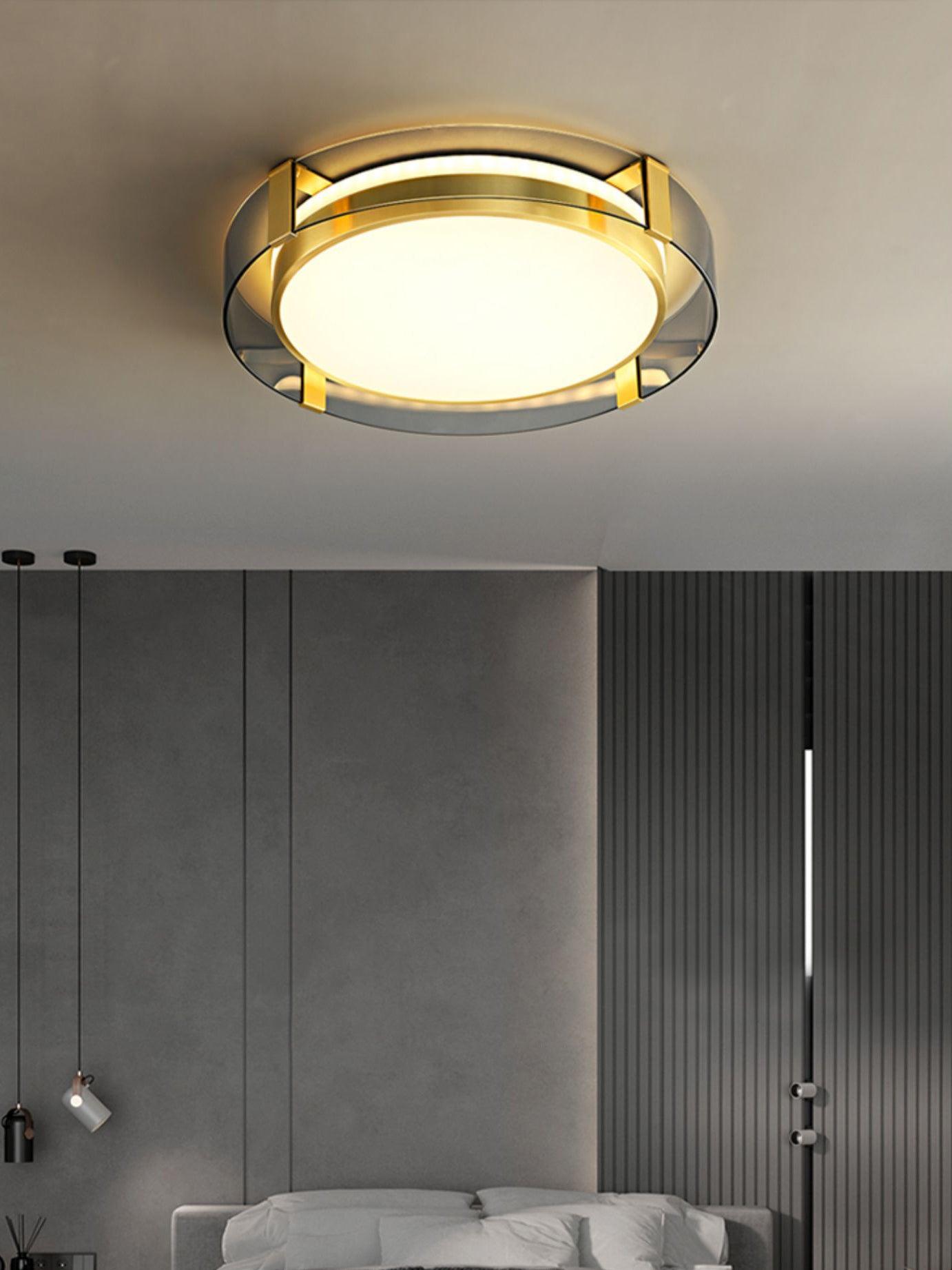 Modern Gold LED Flush Mount Ceiling Light Round Minimalist Glass Fixture for Living Spaces