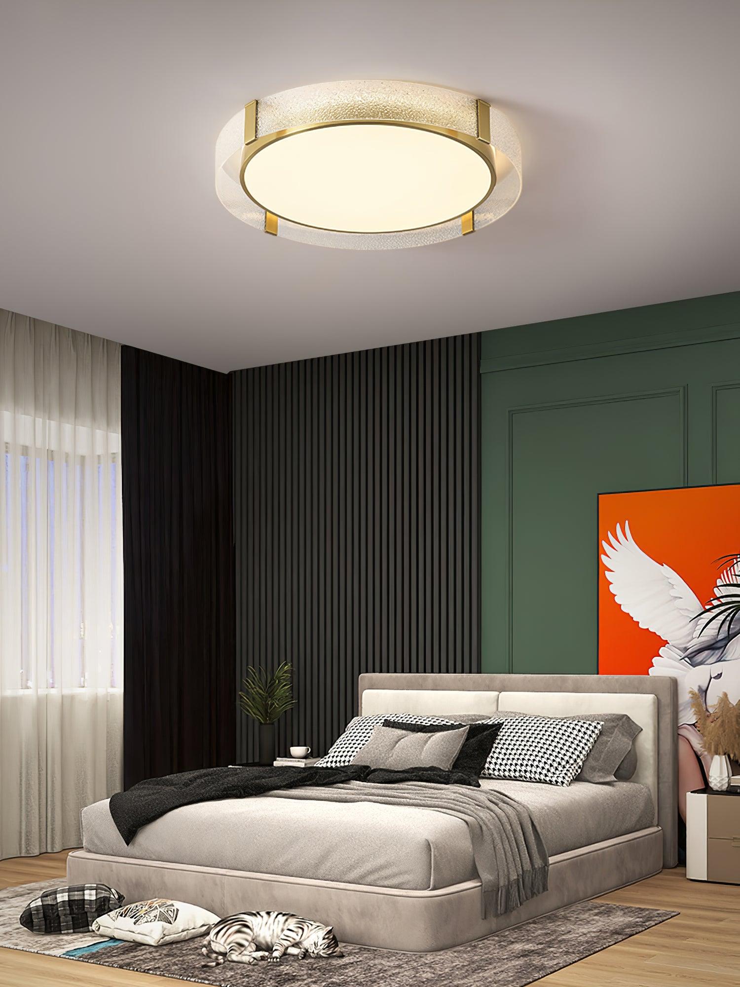 Modern Gold LED Flush Mount Ceiling Light Round Minimalist Glass Fixture for Living Spaces