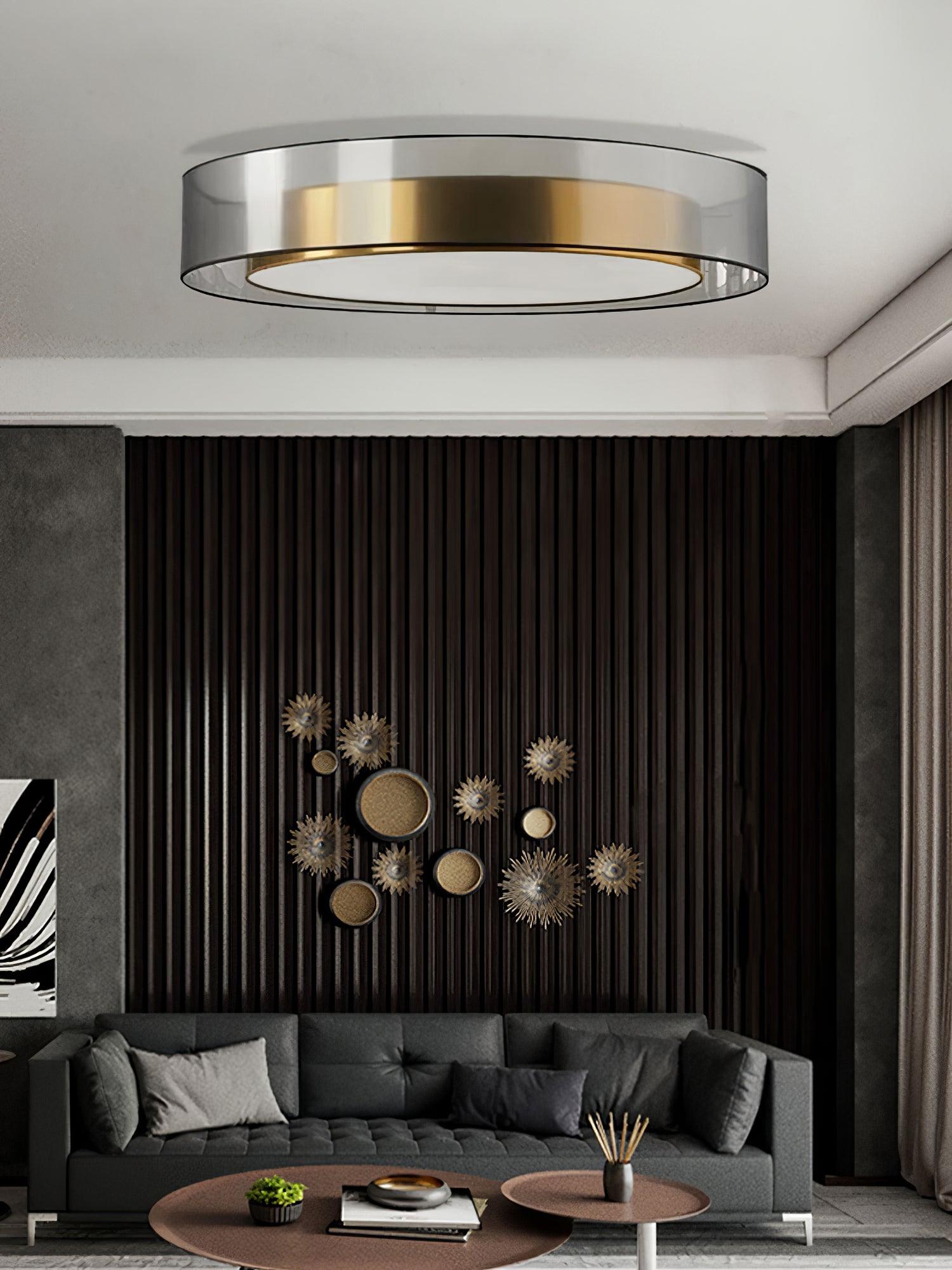 Modern Gold LED Flush Mount Ceiling Light Round Minimalist Glass Fixture for Living Spaces