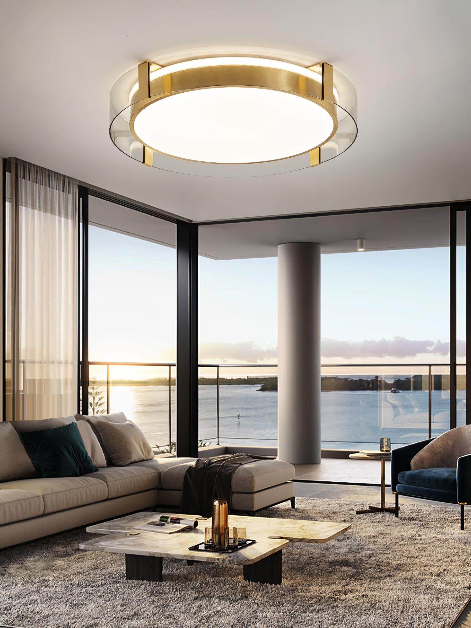Modern Gold LED Flush Mount Ceiling Light Round Minimalist Glass Fixture for Living Spaces