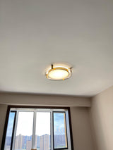 Modern Gold LED Flush Mount Ceiling Light Round Minimalist Glass Fixture for Living Spaces