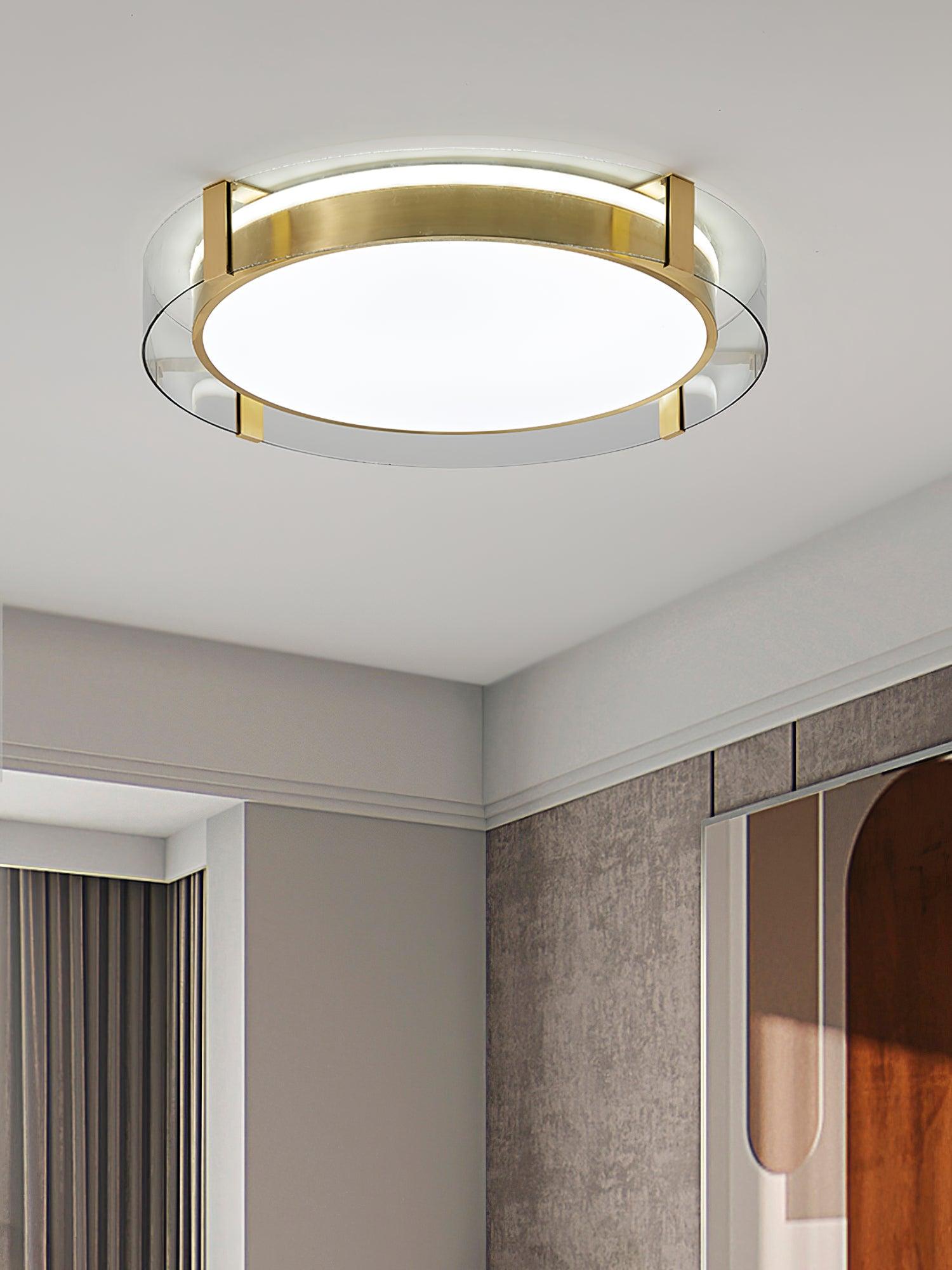 Modern Gold LED Flush Mount Ceiling Light Round Minimalist Glass Fixture for Living Spaces