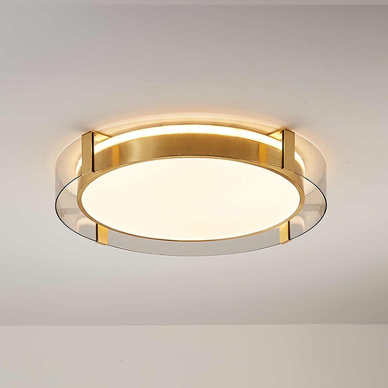 Modern Gold LED Flush Mount Ceiling Light Round Minimalist Glass Fixture for Living Spaces