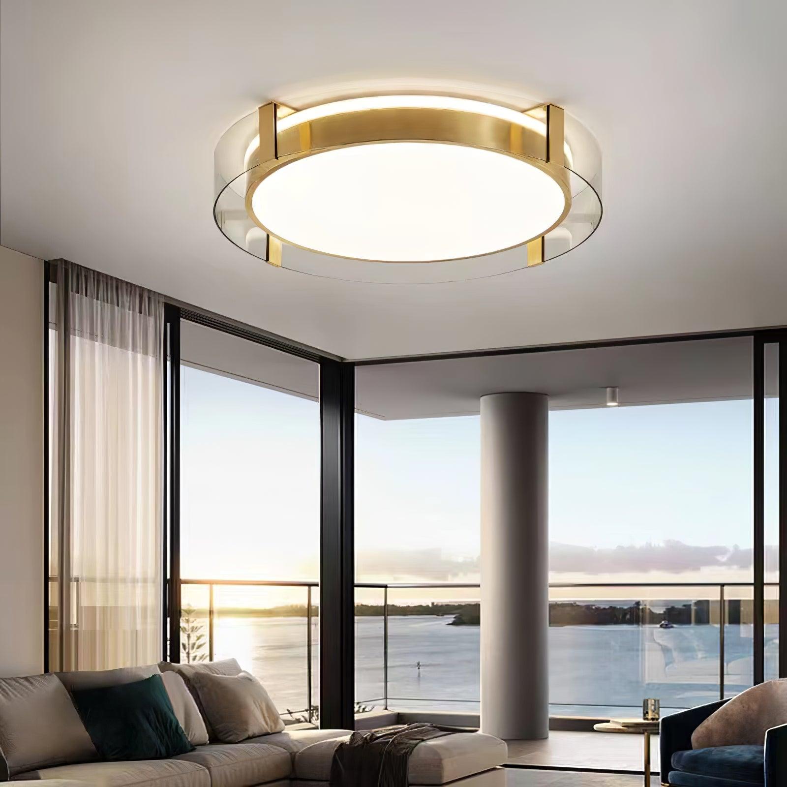 Modern Gold LED Flush Mount Ceiling Light Round Minimalist Glass Fixture for Living Spaces