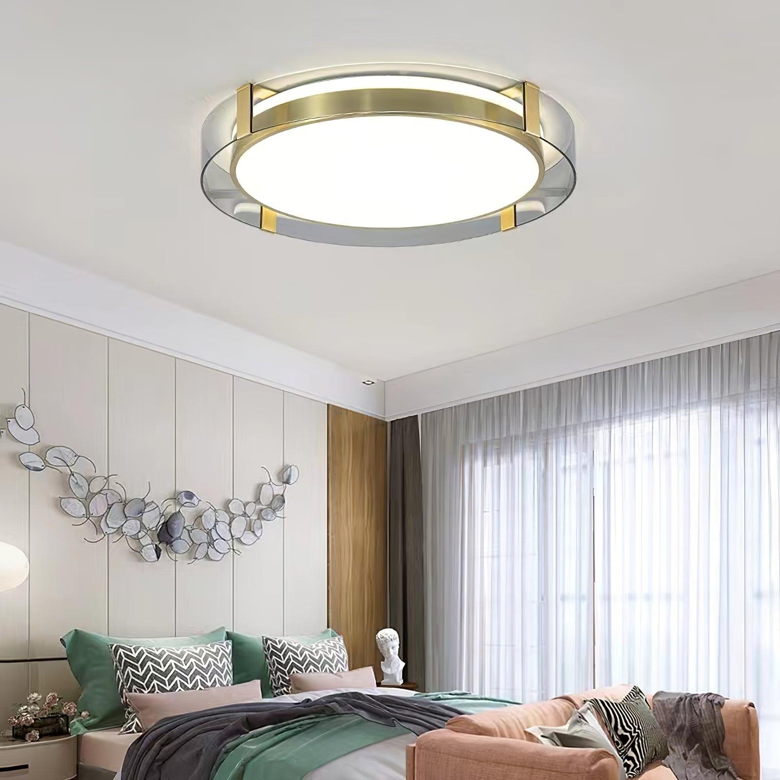 Modern Gold LED Flush Mount Ceiling Light Round Minimalist Glass Fixture for Living Spaces