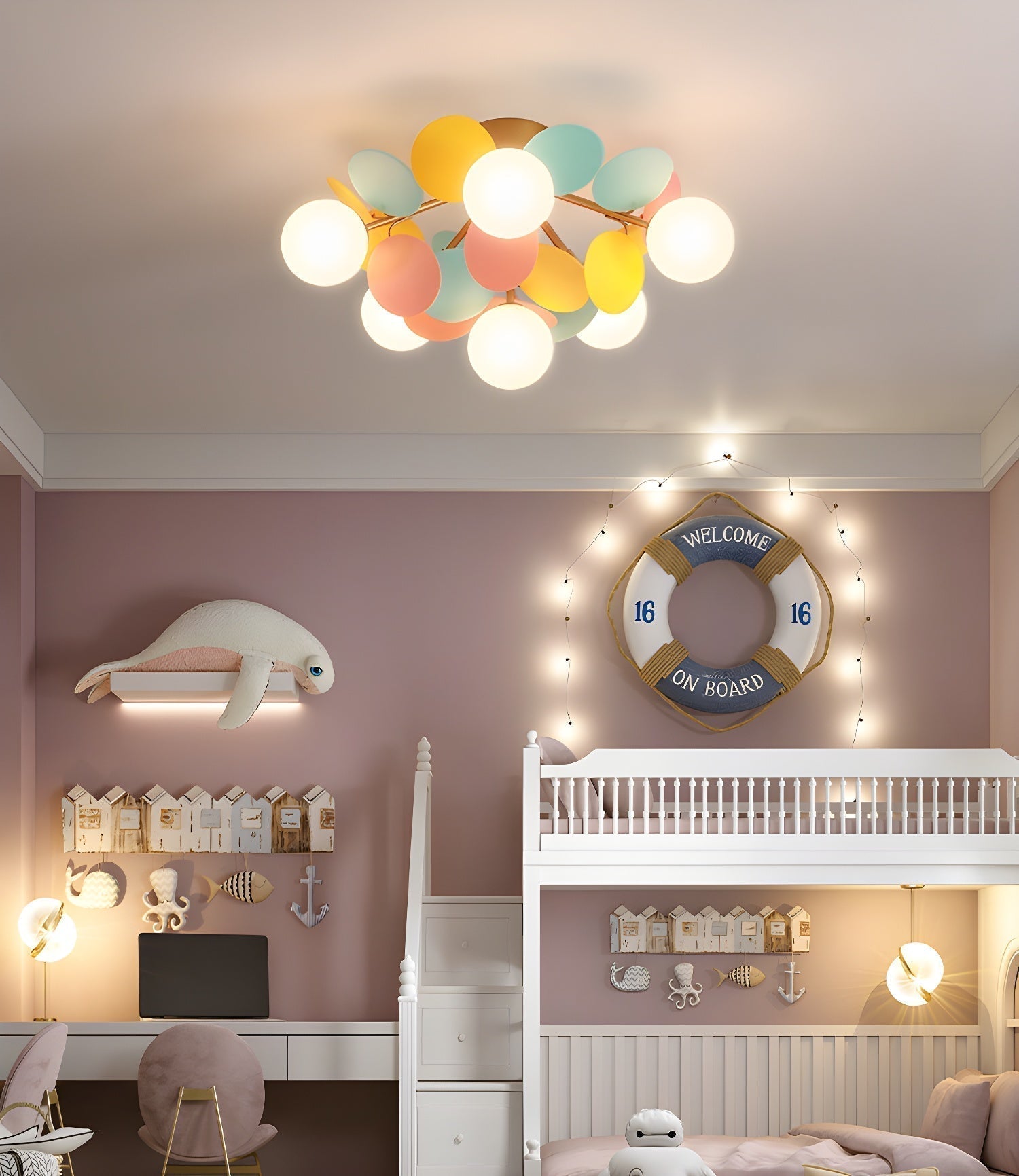 Modern Colorful Macaron Ceiling Lamp Round Glass Globe Flush Mount Light Fixture