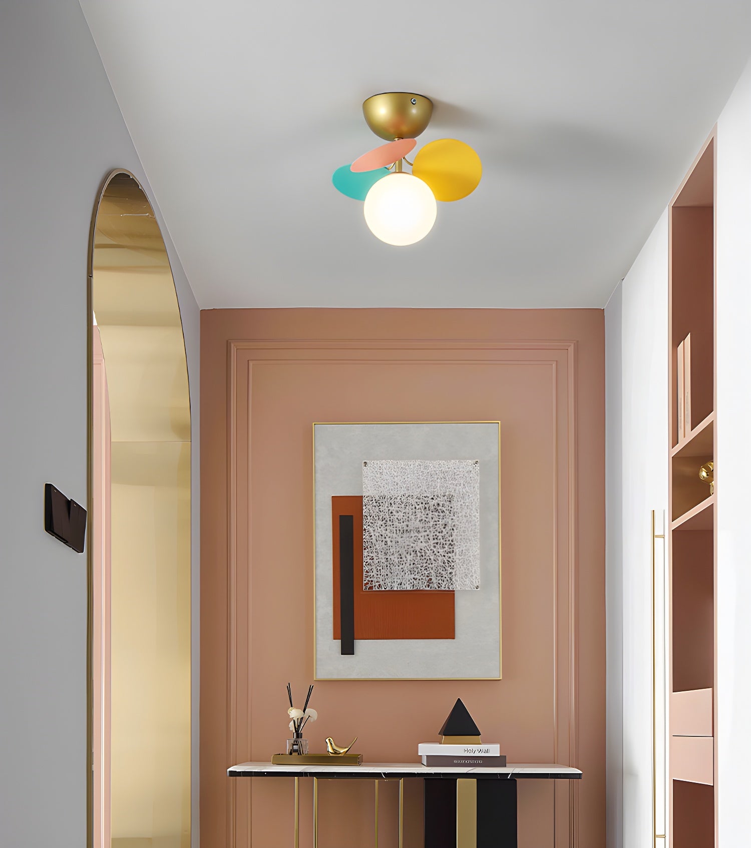 Modern Colorful Macaron Ceiling Lamp Round Glass Globe Flush Mount Light Fixture