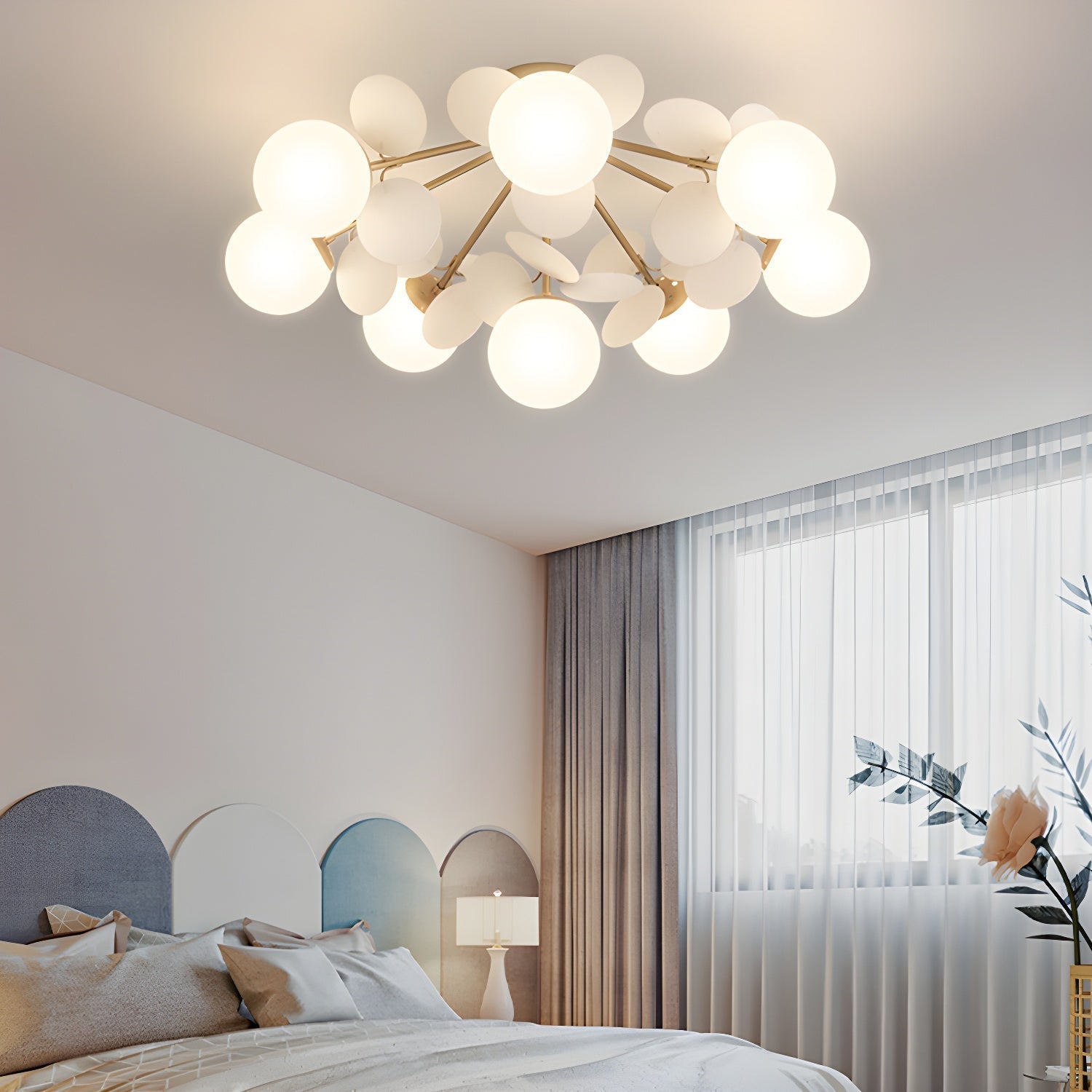 Modern Colorful Macaron Ceiling Lamp Round Glass Globe Flush Mount Light Fixture