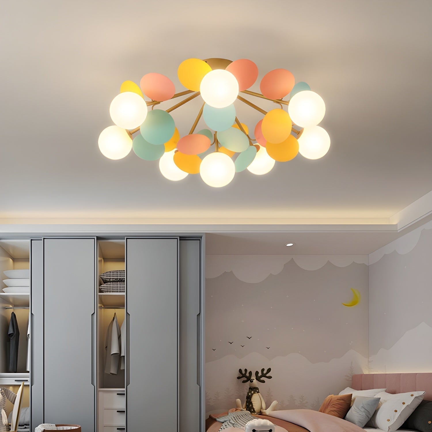 Modern Colorful Macaron Ceiling Lamp Round Glass Globe Flush Mount Light Fixture