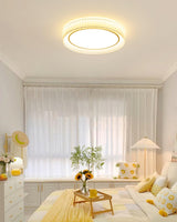 Modern Pleated Fabric Flush Mount LED Ceiling Light for Living Room Bedroom