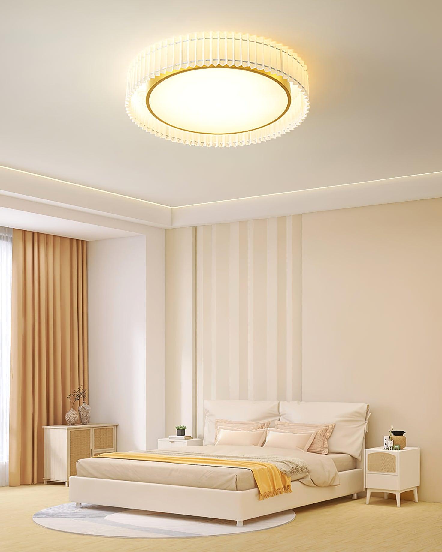 Modern Pleated Fabric Flush Mount LED Ceiling Light for Living Room Bedroom