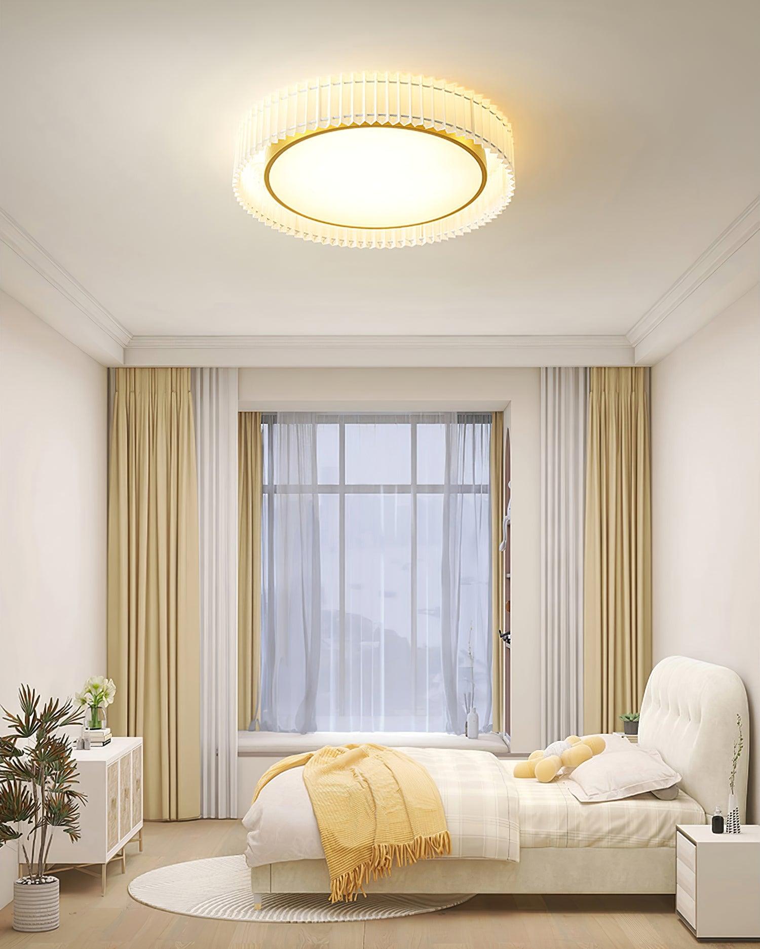 Modern Pleated Fabric Flush Mount LED Ceiling Light for Living Room Bedroom