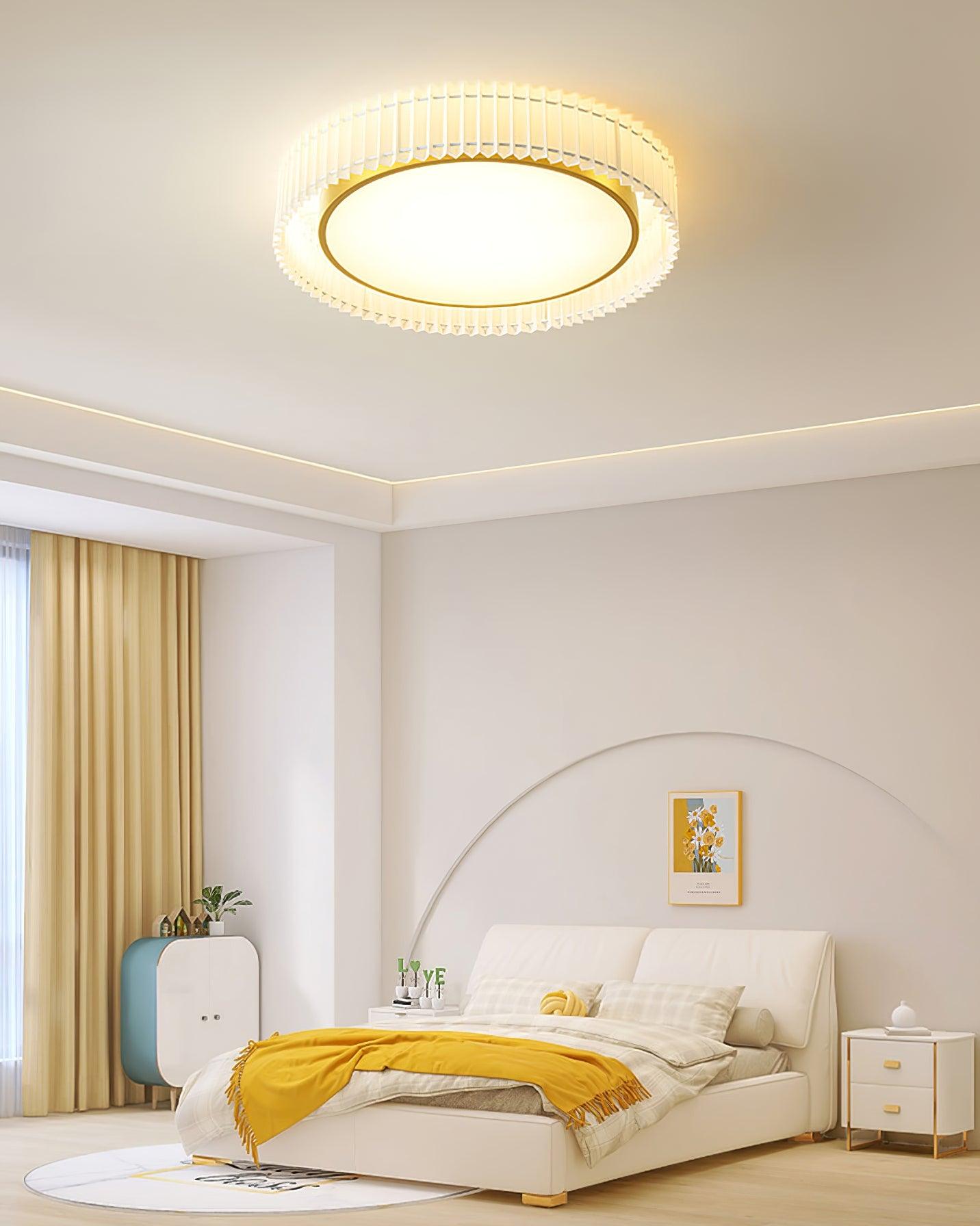 Modern Pleated Fabric Flush Mount LED Ceiling Light for Living Room Bedroom