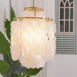 Modern Round Shell Pendant Light Coastal Chandelier for Living Room and Bedroom