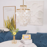 Modern Round Shell Pendant Light Coastal Chandelier for Living Room and Bedroom