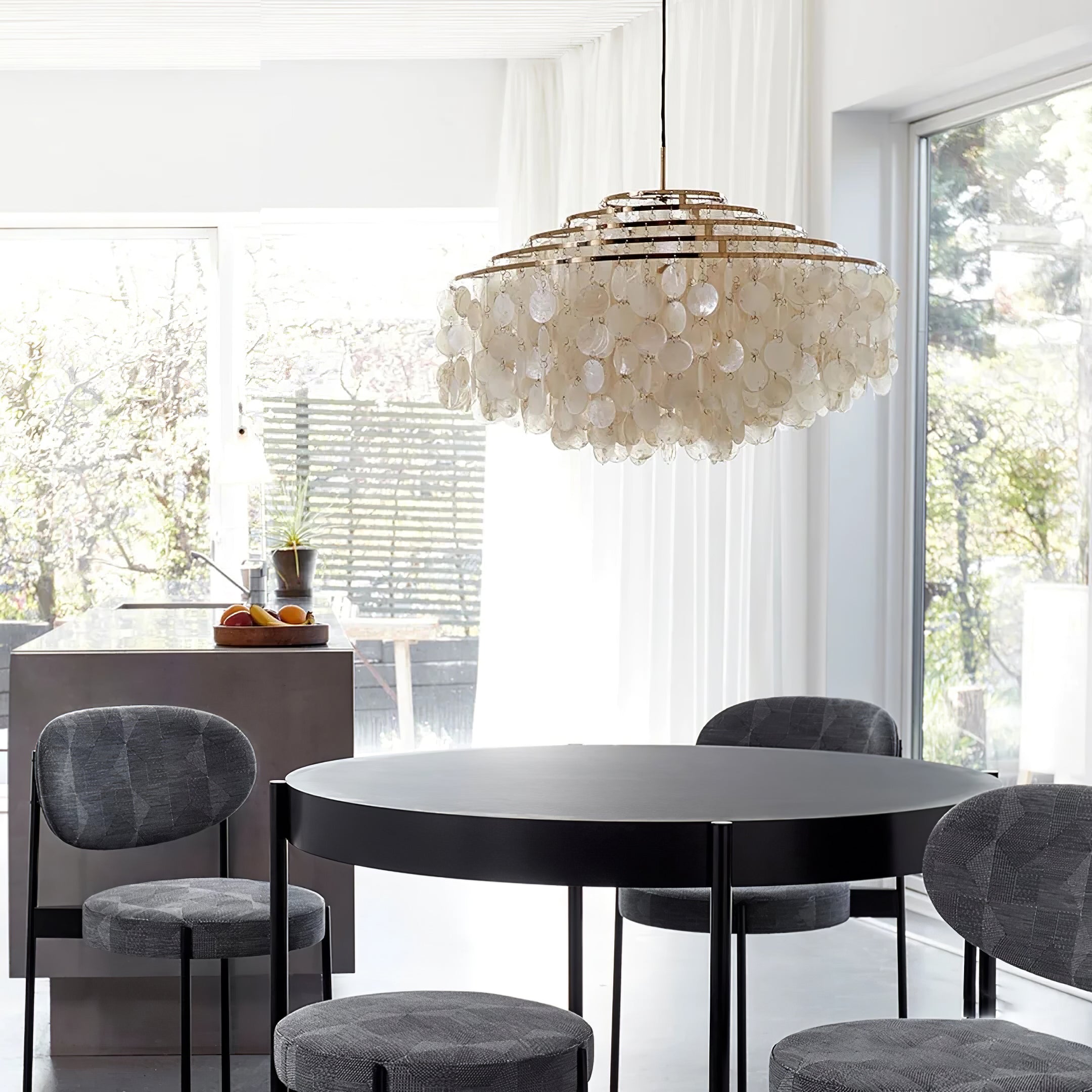 Modern Round Shell Pendant Light Coastal Chandelier for Living Room and Bedroom